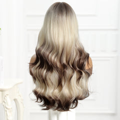 Synthetic Blonde Roots to Dark Brown End with Bangs Extra Long Curly 26