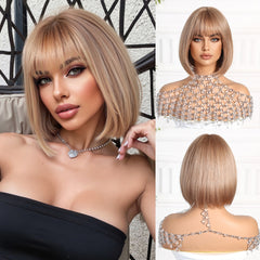 Synthetic Light Blonde Medium Bob 12