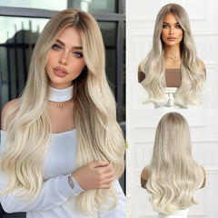 Synthetic Platinum Blonde with Fringe Extra Long Curly 26
