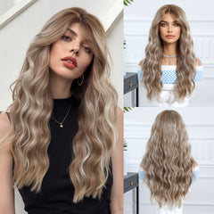 Synthetic Ash Blonde with Fringe Long Wavy 24