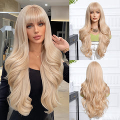 Synthetic Light Blonde with Bangs Extra Long Curly 26
