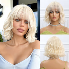 Synthetic Platinum Blonde Medium Wavy Bob 10