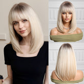 Synthetic Ash Blonde with Bangs Medium Straight 14