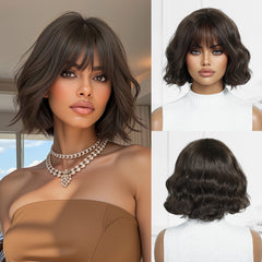 Synthetic Darky Brown Medium Wavy Bob 10