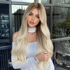 Synthetic Platinum Blonde with Fringe Extra Long Curly 26