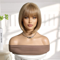 Synthetic Caramel Beige Medium Straight Bob 10