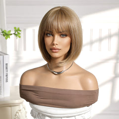 Synthetic Caramel Beige Medium Straight Bob 10