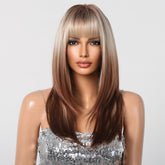 Synthetic Blonde to Brown with Bangs Long Straight 24