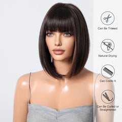 Synthetic Brown with Bangs Medium Straight Bob 10