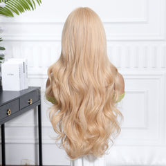 Synthetic Light Blonde with Bangs Extra Long Curly 26