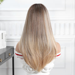 Synthetic Light Brown to Blonde with Bangs Long Curly 22