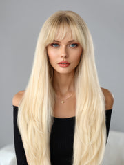 Synthetic Platinum Blonde with Dark Roots with Bangs Extra Long Straight 26