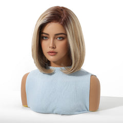 MONO Blonde with Wine Red Roots Short Bob 10