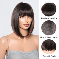 Synthetic Brown with Bangs Medium Straight Bob 10