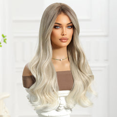 Synthetic Platinum Blonde with Fringe Extra Long Curly 26