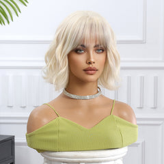 Synthetic Platinum Blonde Medium Wavy Bob 10