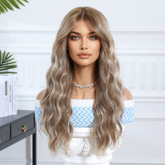 Synthetic Ash Blonde with Fringe Long Wavy 24