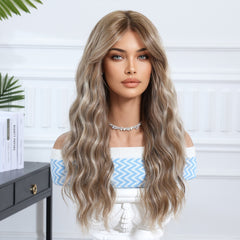 Synthetic Ash Blonde with Fringe Long Wavy 24