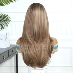 Synthetic Dark Drown Ends to Sandy Brown with Fringe Long Straight 24