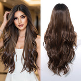 LaceFront Brown with Dark Roots Extra Long Curly 30