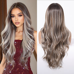 LaceFront Silvery & Brown Extra Long Curly 26