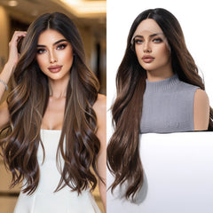 LaceFront Brown with Dark Roots Extra Long Curly 30