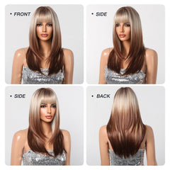 Synthetic Blonde to Brown with Bangs Long Straight 24