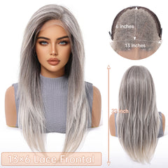 LaceFront Grey Long Straight 22