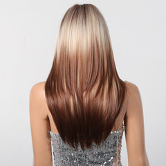 Synthetic Blonde to Brown with Bangs Long Straight 24