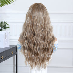 Synthetic Ash Blonde with Fringe Long Wavy 24