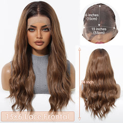LaceFront Light Brown with Dark Roots Long Wavy 24