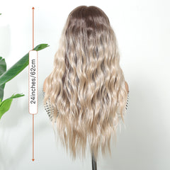 LaceFront Blonde with Brown Root Long Wavy 24