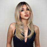 Synthetic Ash Blonde with Dark Roots Long Curly 20