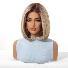 MONO Blonde with Wine Red Roots Short Bob 10