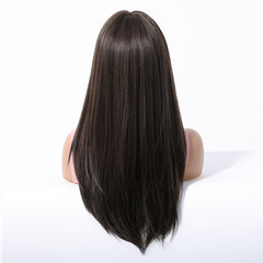 Synthetic Brown with Bangs Long Straight 22