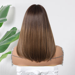 Synthetic Light Brown with Bangs Medium Straight 14