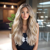 LaceFront Blonde with Brown Root Long Wavy 24