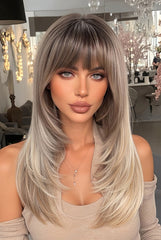 Synthetic Light Brown to Blonde with Bangs Long Curly 22