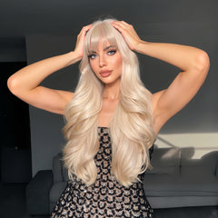 Synthetic Light Blonde with Bangs Extra Long Curly 26