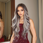 LaceFront Silvery & Brown Extra Long Curly 26