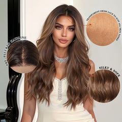 LaceFront Light Brown with Dark Roots Long Wavy 24