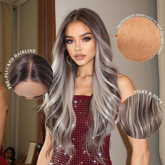 LaceFront Silvery & Brown Extra Long Curly 26