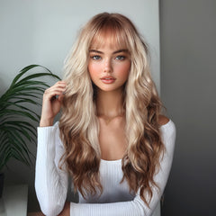 Synthetic Light Blonde with Brown Top and End Extra Long Wavy  26