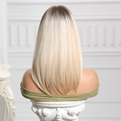Synthetic Ash Blonde with Bangs Medium Straight 14