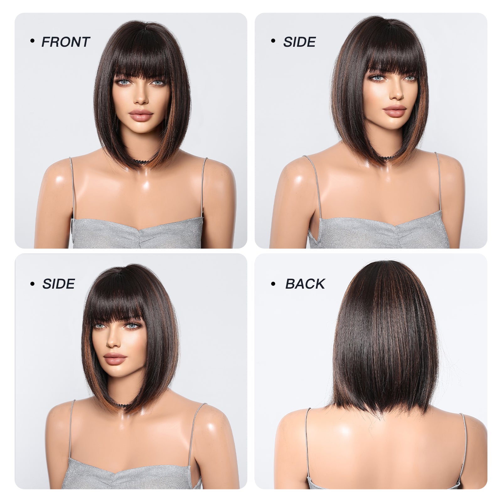 Synthetic Brown with Bangs Medium Straight Bob 10