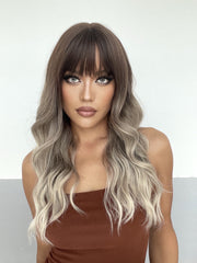 Synthetic Dark Brown Roots to Light Blonde Long Wavy 22