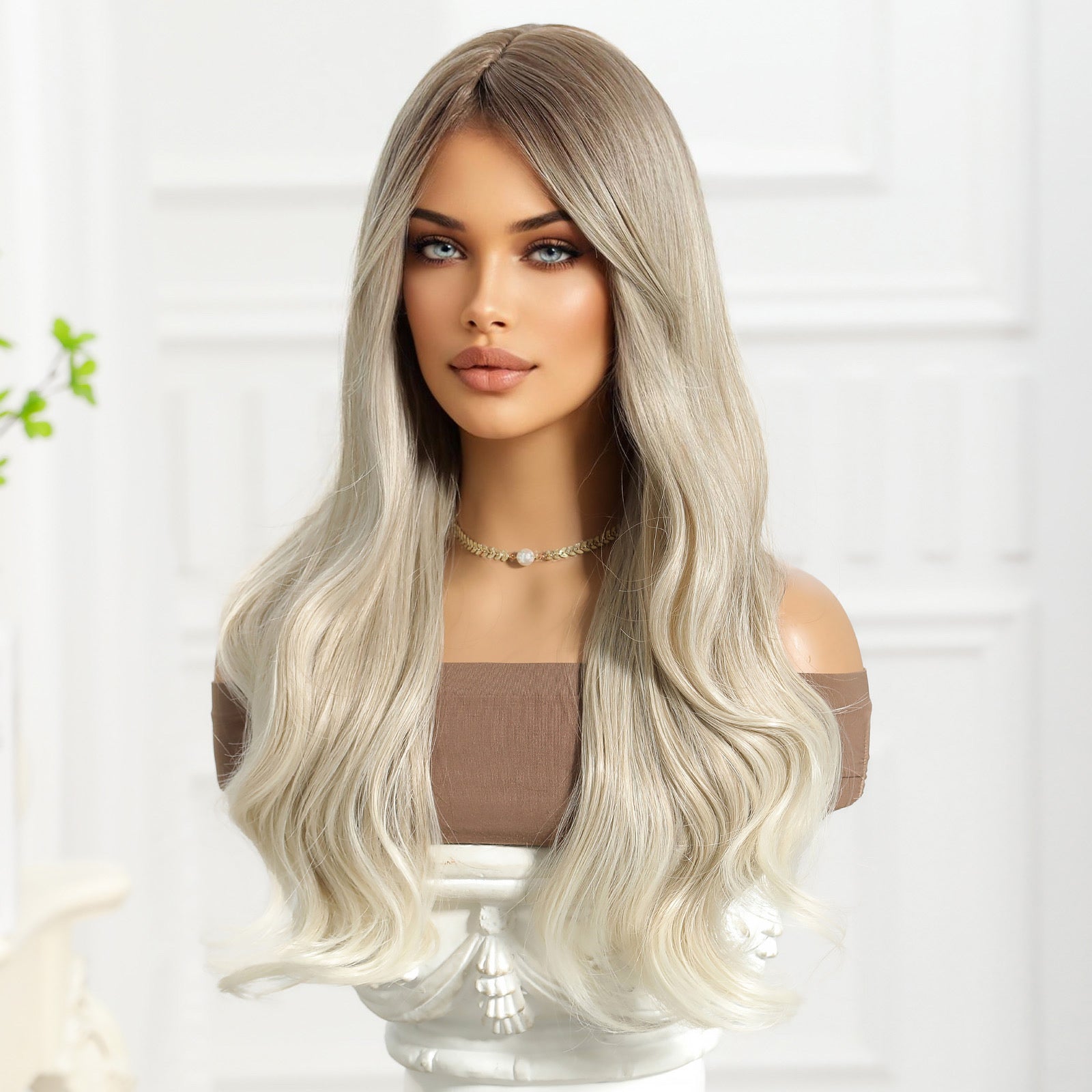 Synthetic Platinum Blonde with Fringe Extra Long Curly 26