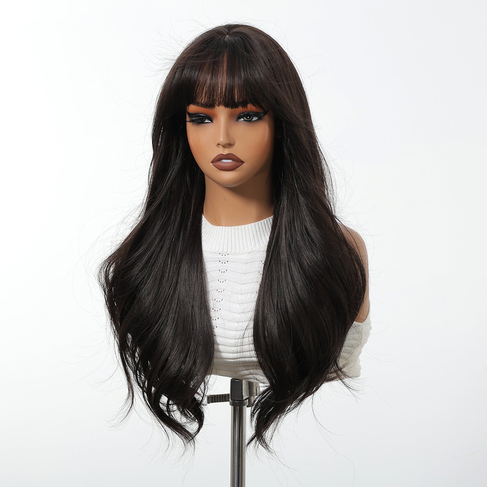 Synthetic Dark Brown Long Curly 24