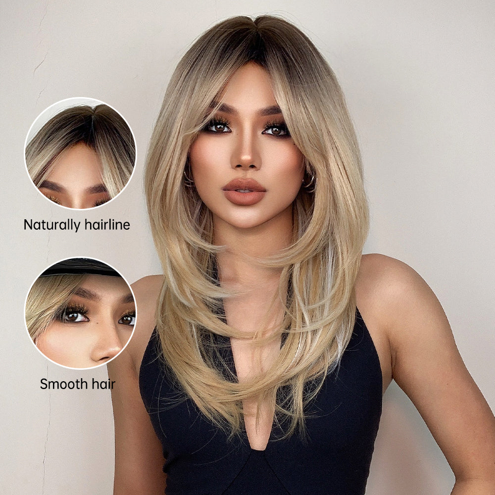 Synthetic Ash Blonde with Dark Roots Long Curly 20