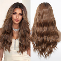 LaceFront Light Brown with Dark Roots Long Wavy 24